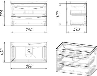Тумба подвесная под раковину Grossman Талис 108013 80см бетон пайн/серый